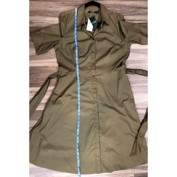 NWT Lauren Ralph Lauren Womens Fern Green Cotton Belted Shirtdress Size 14 - Picture 4 of 7